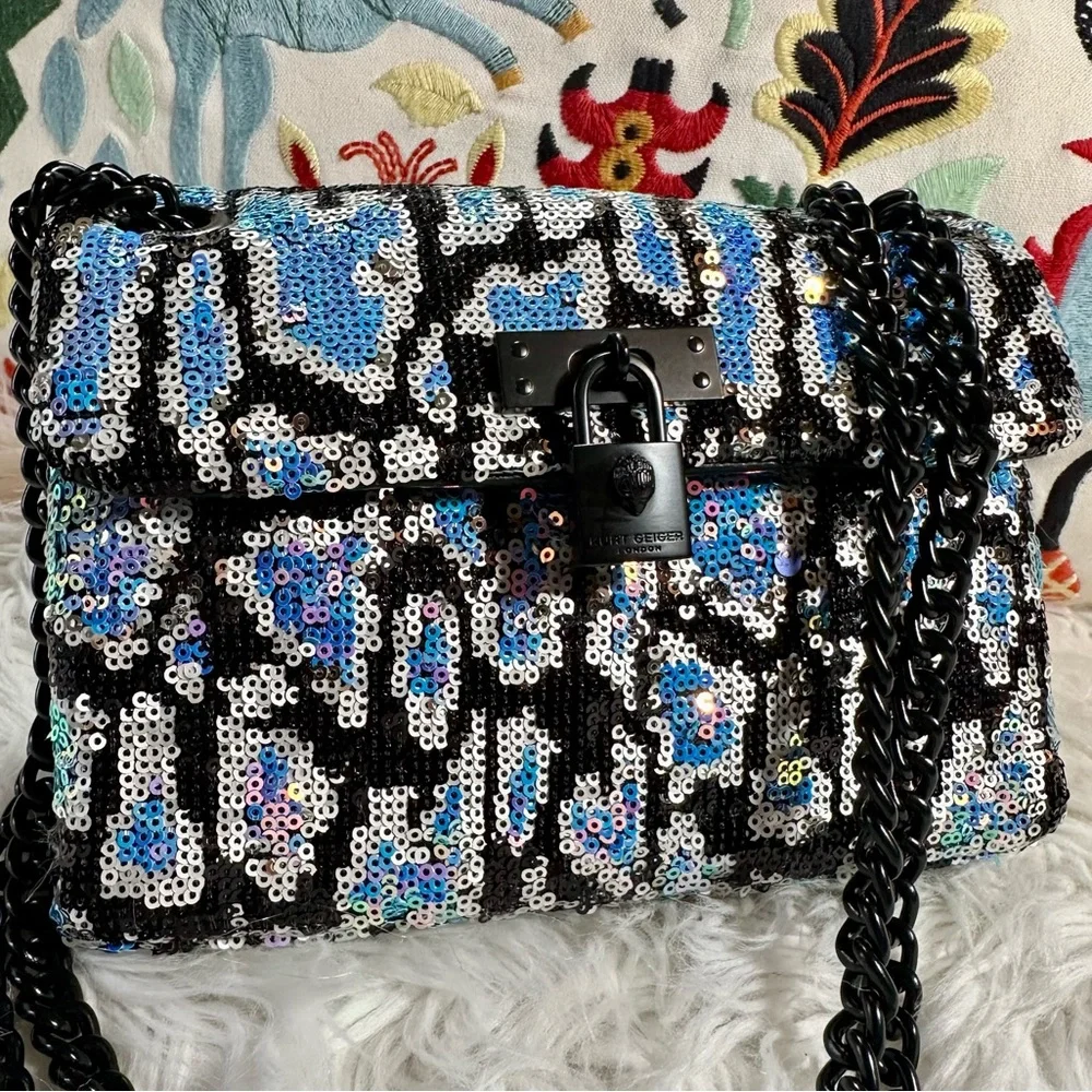 Kurt Geiger • Brixton Lock Iridescent Leopard Print Chain Strap Purse